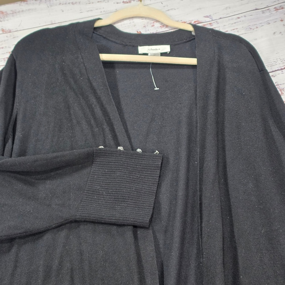 CJ Banks Cardigan Sweater Womens 3X Black Excellent Open Front Button Cuff